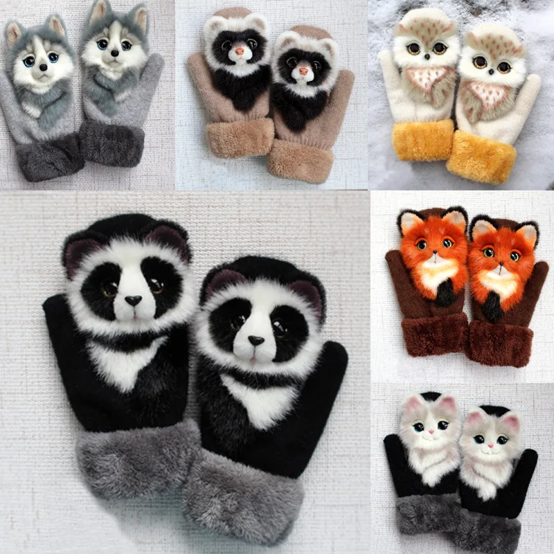 

Winter animal rabbit fur gloves cartoon cute padded thickening warm