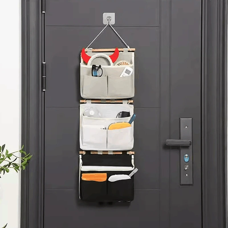 Hanging Storage Bag 3 Pocket One-layer Hanging Organizer for Dorm Living Room Bathroom Home Fabric Wall Closet Organizer 2