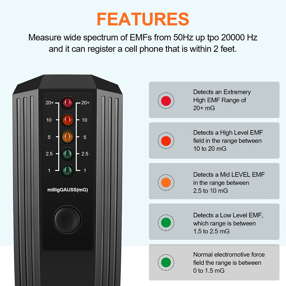 EMF Instrument 5 LED Indicators Portable Tester High Precision Battery Powered Electromagnetic Field Radiation Detector