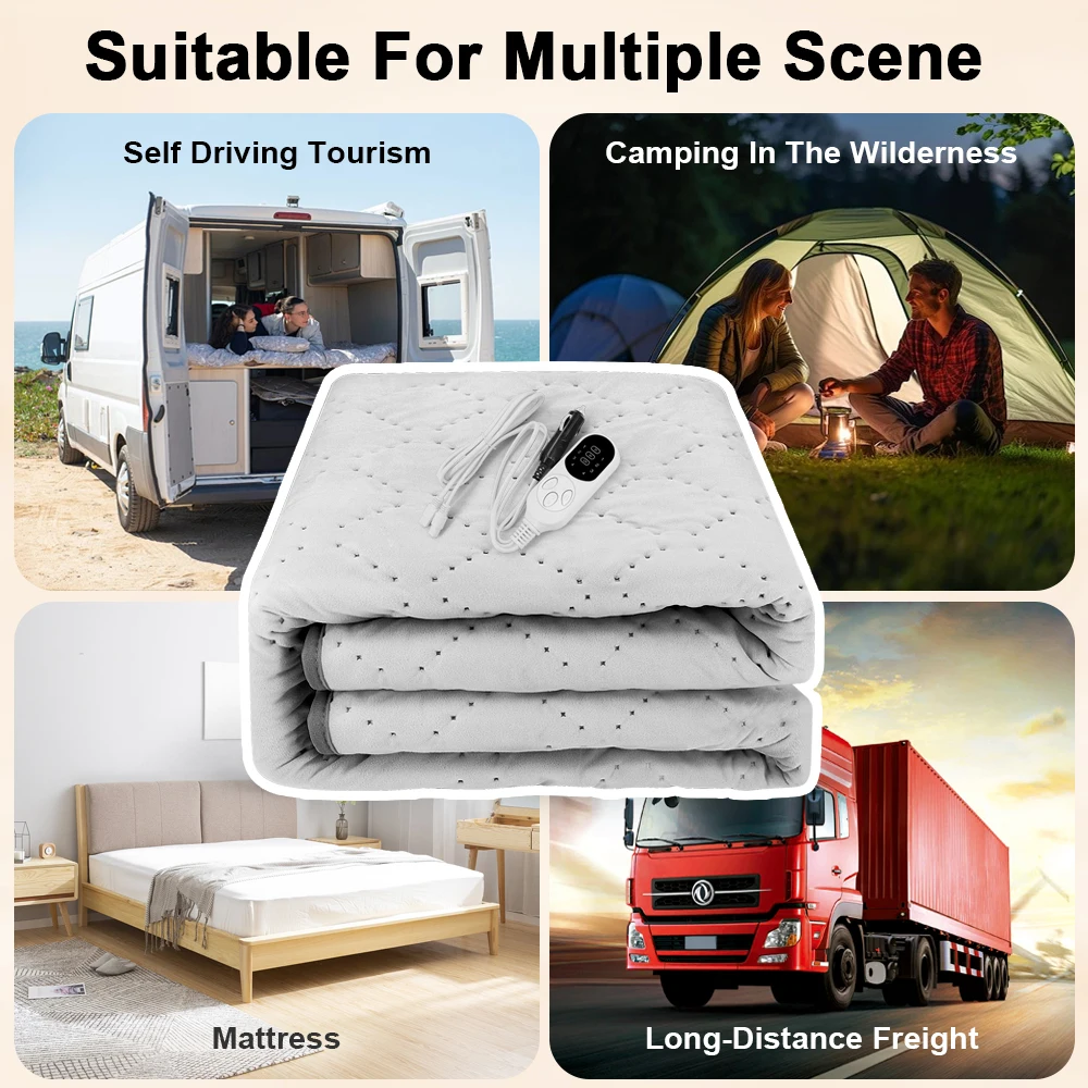 12V Car Electric Heating Blankets for Camping Trucks Off-Road Vehicles Heating Pads 120cmx150cm 70x180cm Seats Heater for Winter 6