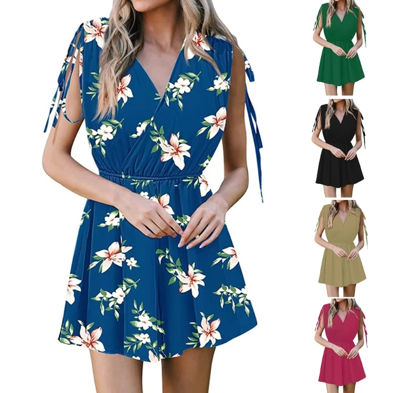

Summer V-Neck Sleeveless Top Short Jumpsuit Romper High Waist Jumpsuits