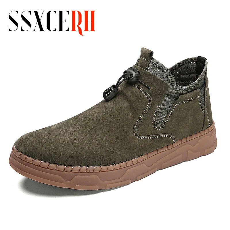 

Brand High Top Suede Ankle Casual Shoes For Men Hand Made Flat Footwear Super Soft Man Sneakers Design Moccasins Big Size 39-48