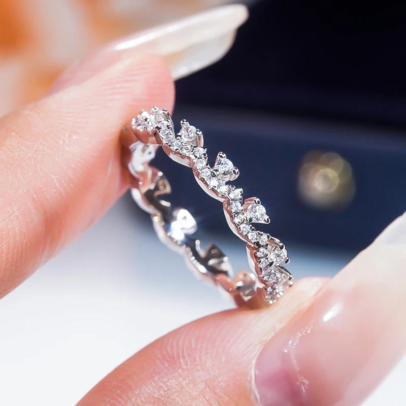 

New 925 Sterling Silver Flash Diamond Crown Platinum Plated Ring For Women Personality Anniversary Fine Jewelry Engagement Gift