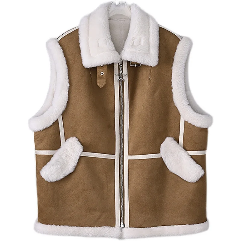 

2023 New Women Sheep Shearling Winter Vest Coat Female Girl Real Wool Fur Warm Casual Waistcoat PT310