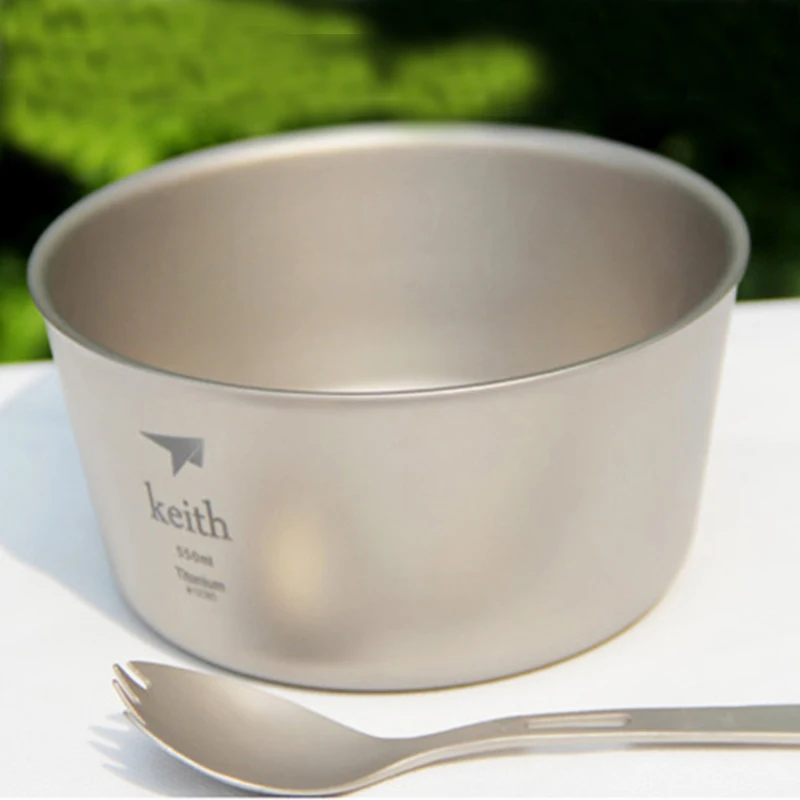 Keith 식품 용기 이중 벽 티타늄 그릇, 야외 캠핑 피크닉 그릇, 도시락 상자, 관광 용품, 550ml, 114g Ti5322