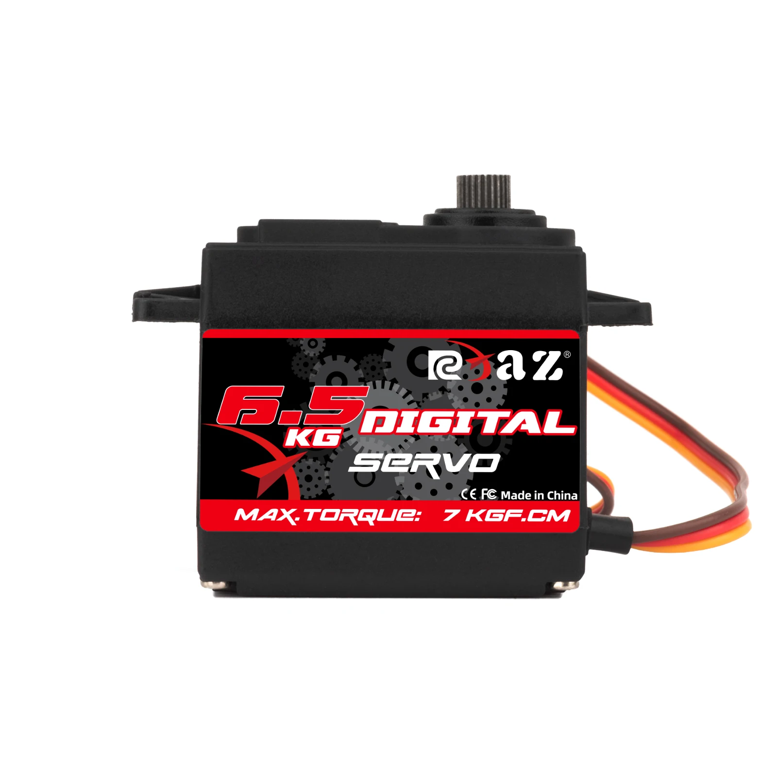 Servo numérique haute performance pour modélisme RC, avec un avion RC en arrière-plan.
