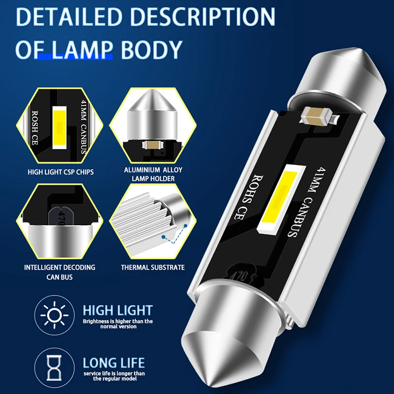 1x CSP 1860 C5W LED Car 31mm 36mm 39mm 41mm Festoon Reading Light Auto Interior Dome Vehicle Trunk Door Lamp Bulb 6000k DC12V