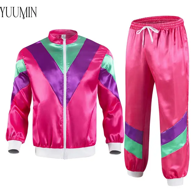 Ensemble de sport en satin avec fermeture éclair pour femme, survêtement de fête des années 80, veste à col montant, pantalon de survêtement avec wstring de proximité, nuit de documents Y2K, style hip hop 1