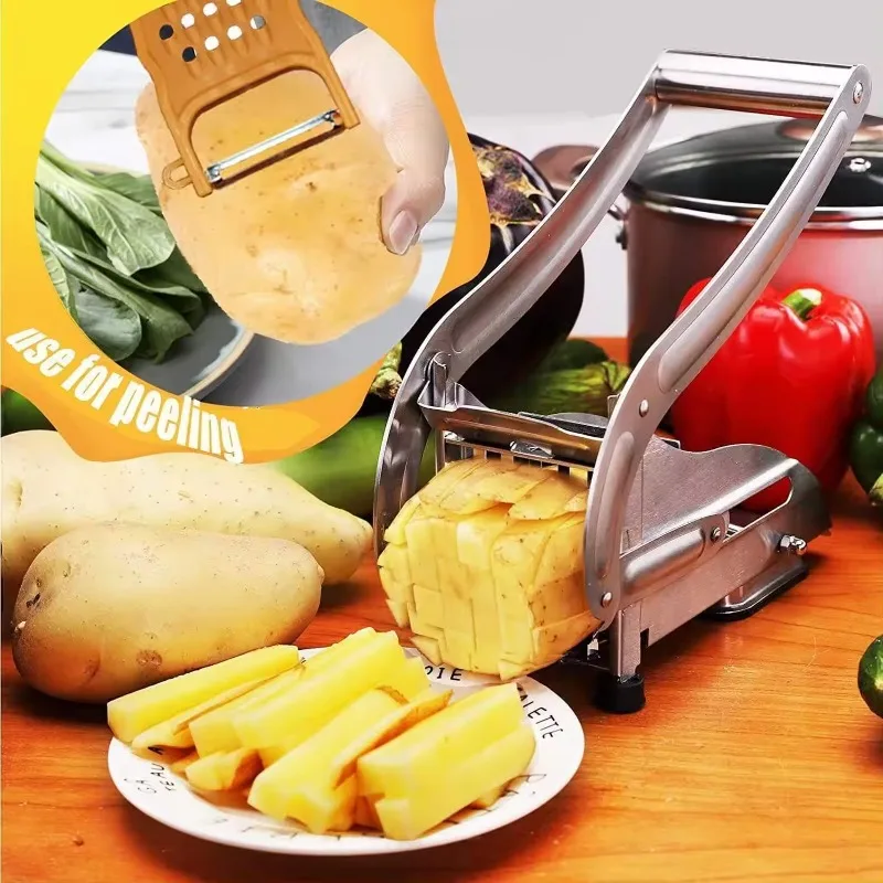 Professional Potato French Fry Cutter Machine with 2 Blades Stainless Steel Manual Vegetable Potato Slicer Kitchen Gadgets