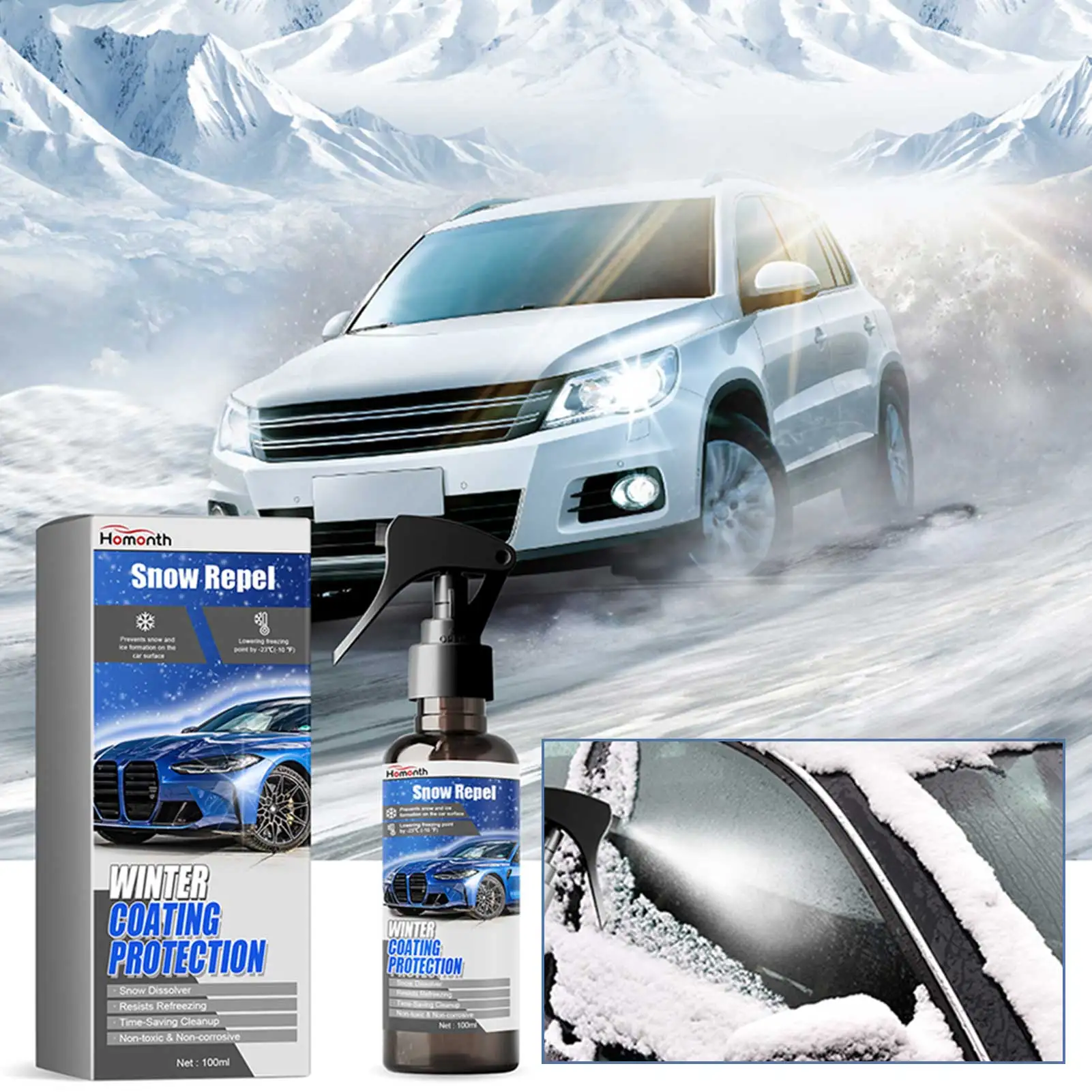 Car Windshield De-Icer Fast-Acting Multifunctional Safe Ice Melting Spray for Windshields Effective Defroster Spray for Winter