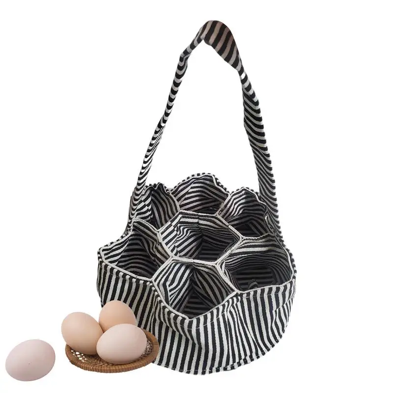 

Egg Collecting Basket Thick Canvas Egg Gathering Basket With Handle 7 Pouches Striped Rustic Egg Carrier kitchen accessories