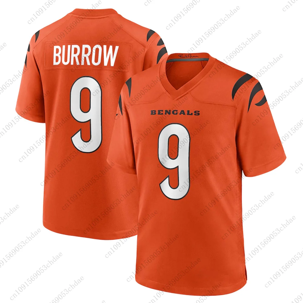 Bengals Joe Burrow Mens Rugby Jersey #9 Breathable Quickdry Outdoor Football Uniform For Adult Kids