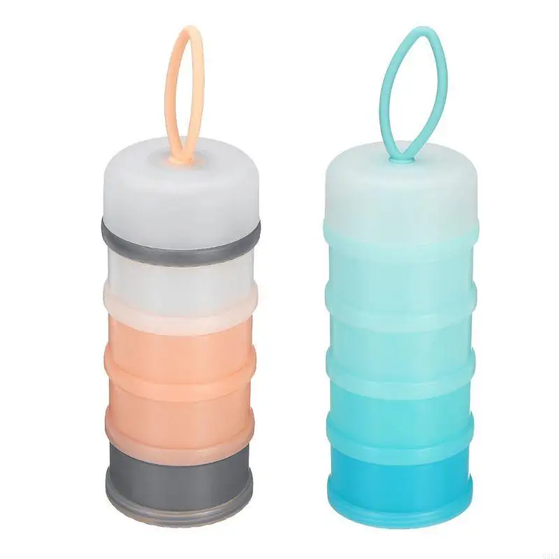 Q0KB Baby Milk Powder Box Four-layer Infant Baby out Portable Milk Powder Plastic Cartoon Independence Space with Handle