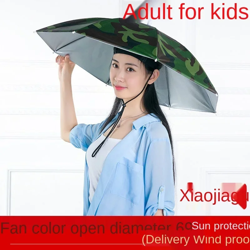 1PC Umbrella Hat Windproof Fishing Head Wearing Sunshade Rain Gear Outdoor Folding Portable Umbrella Camping Beach Head Hats