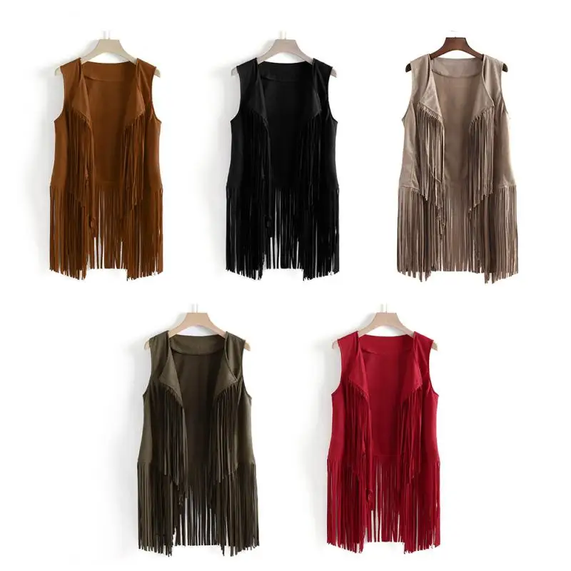 

Ethnic Sleeveless Cardigan Must-have High Quality Versatile Chic Suede Vest Tassel Coat For Women Coffee Vest Trending Popular