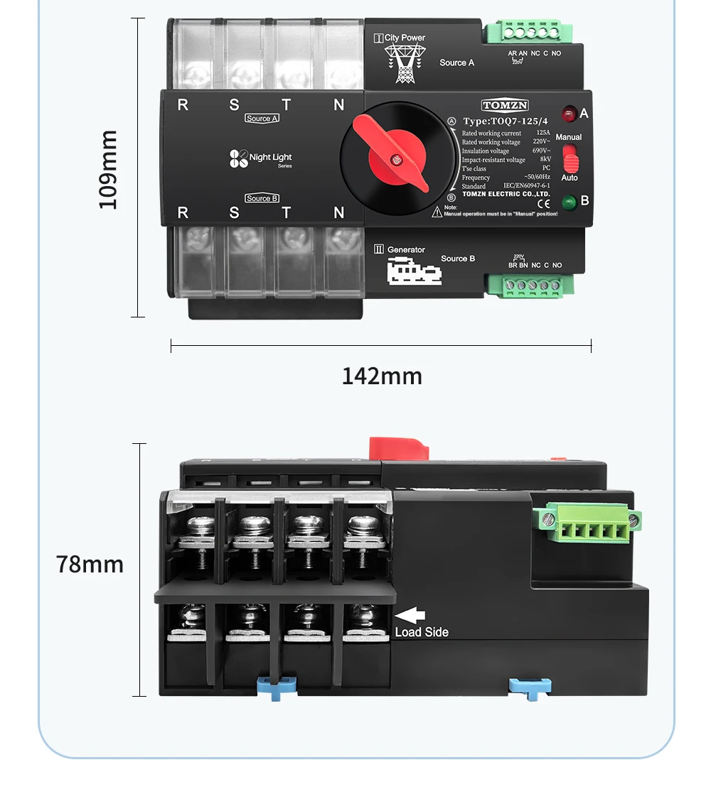 Din Rail 3 Phase 2P 3P 4P 63A 100A 125A 230V Dual Power Automatic Transfer Elect