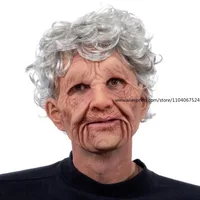 Макет, дедушка, бабушка, латексная маска, Хэллоуин, голова старика, ужас, забавный парик, головной убор, реквизит — изображение 4