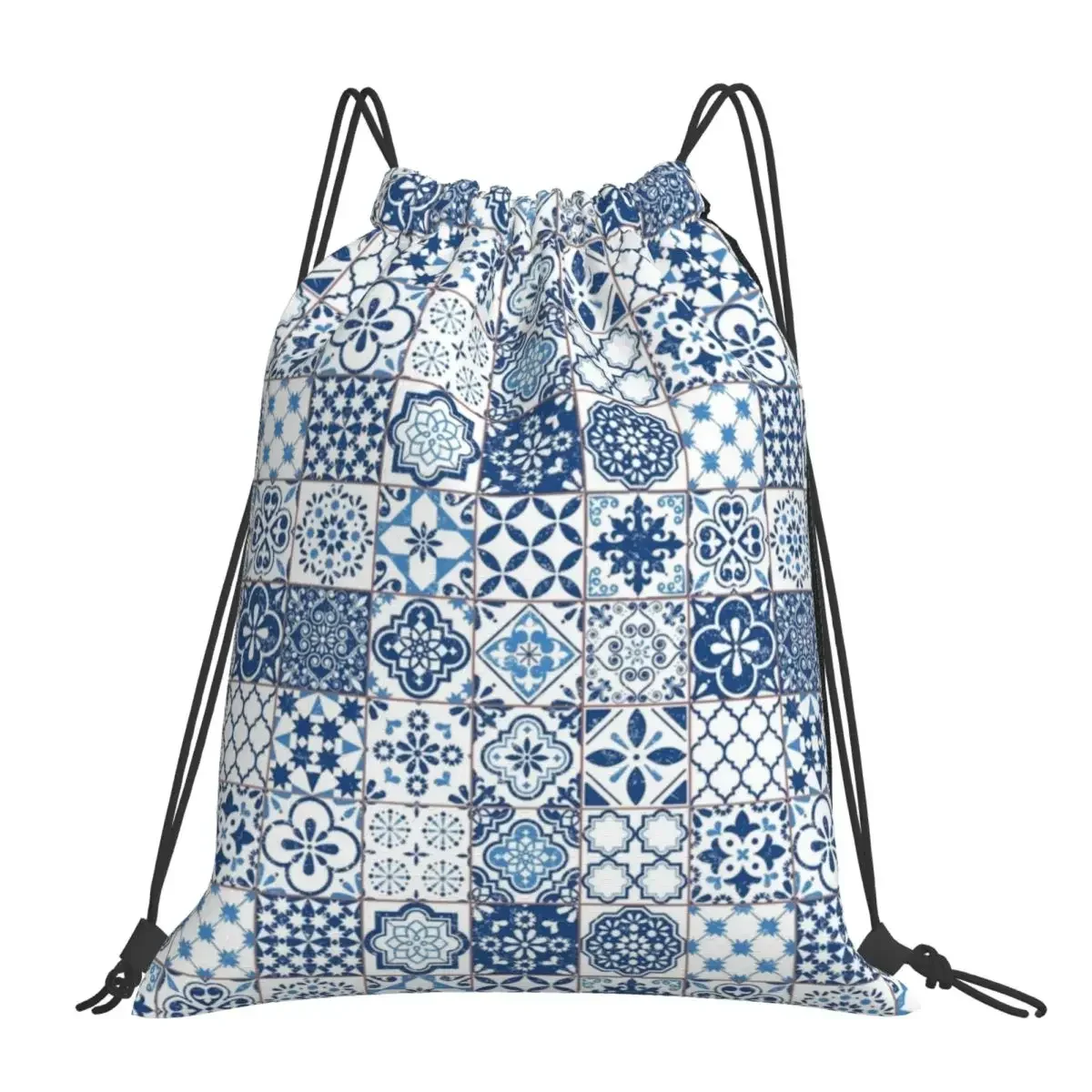 

Portuguese Azulejos Backpacks Fashion Portable Drawstring Bag Drawstring Bundle Pocket Storage Bag Book Bag For Man Woman School