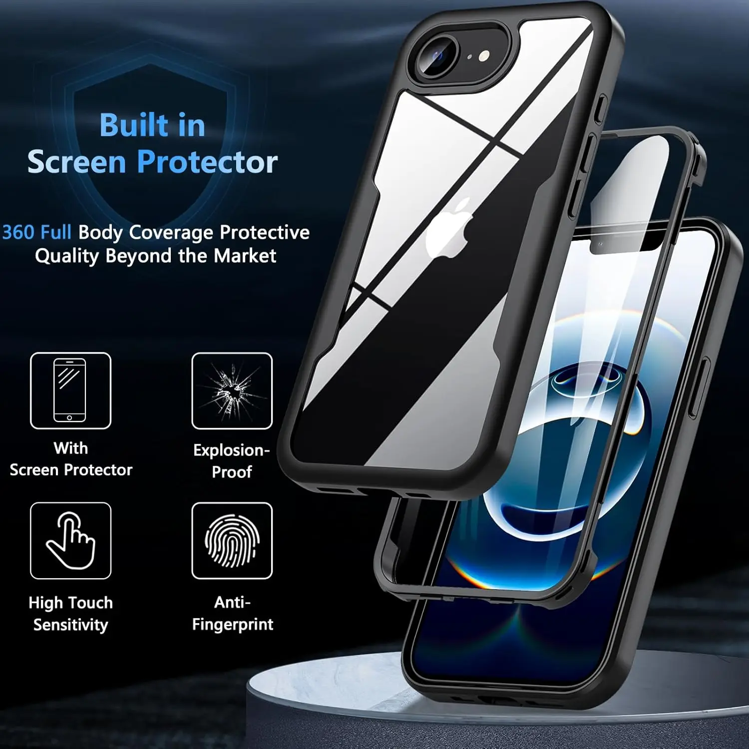 360° Double Sided Shockproof Transparent Case with HD Screen Protector