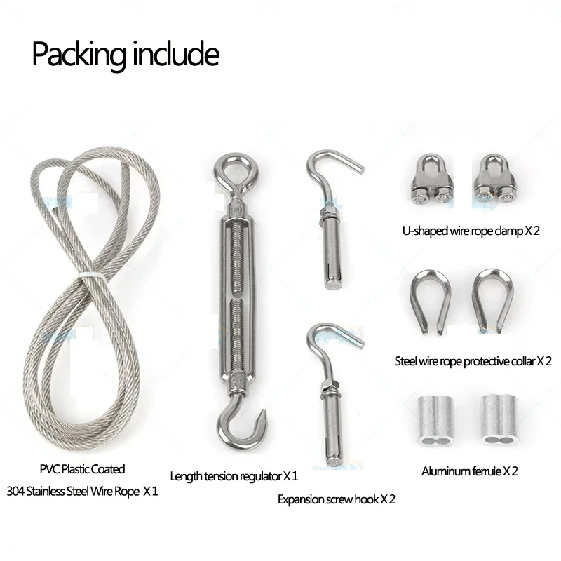 Complete set Clothesline Plastic Coated 304 Stainless Steel Wire Rope Household or Outdoor Clothes line With Expansion ScrewHook 2