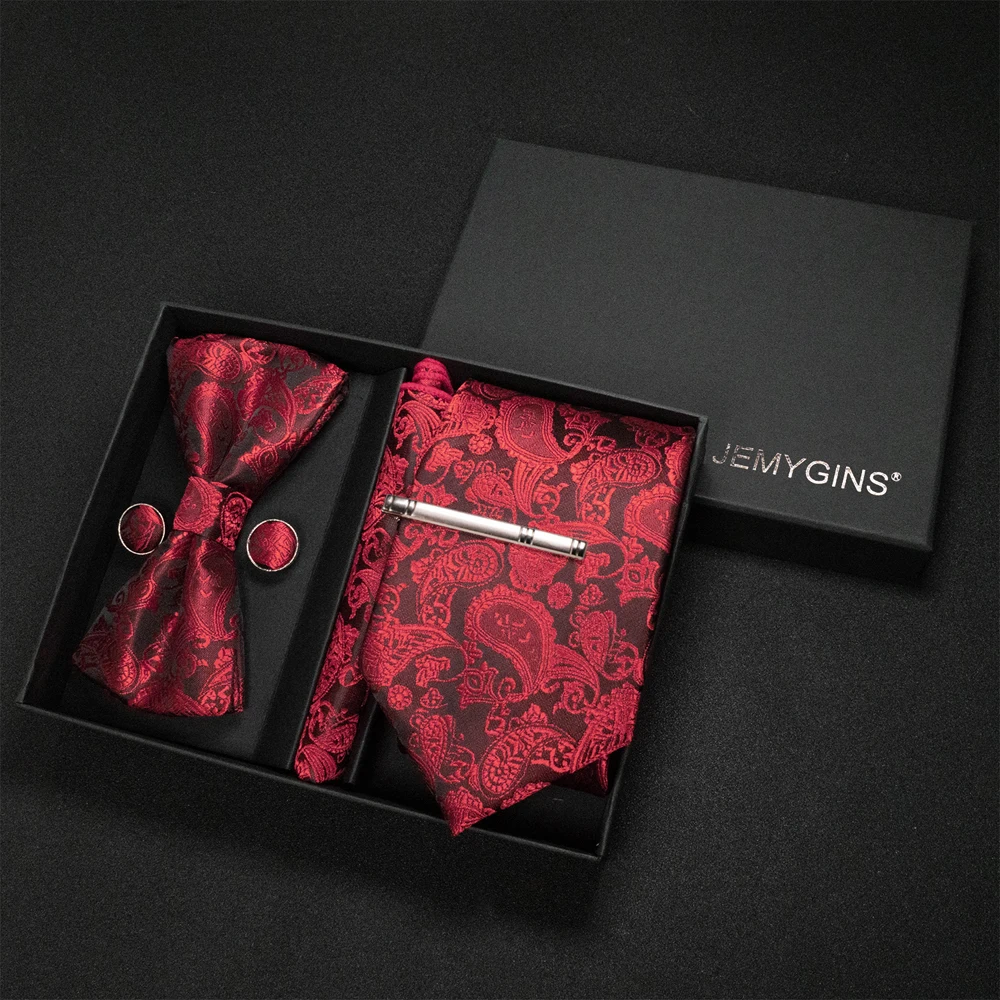 JEMYGINS Luxus-Geschenkbox, klassische Paisley-Krawatte aus grünem Seidenstoff, Einstecktuch, Manschettenknöpfe, Set für Geschäft, Party, Hochzeit, Herren-Fliege – Detail 17