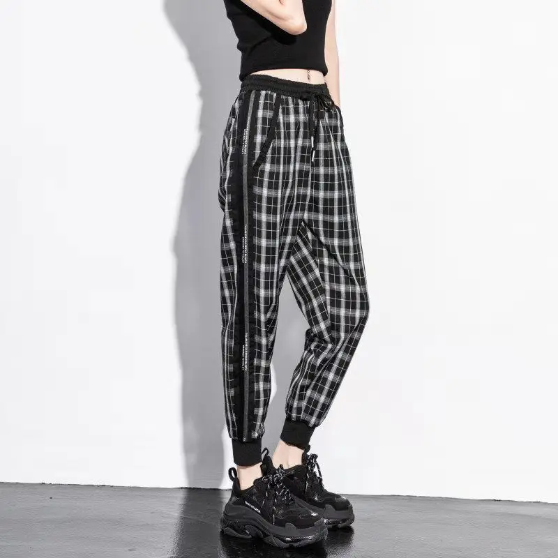 Summer Casual Pants Female Student Striped Plaid Loose Trendy Sports Side Slimming Foot Harlan All-match