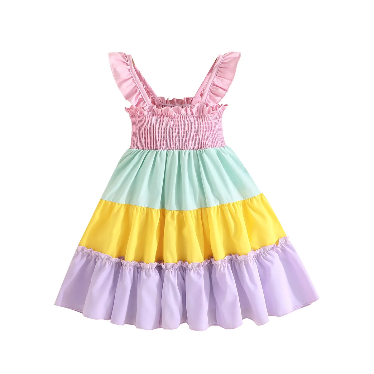 

Summer 1-5 Year Old Girls New Multi-color Patchwork Color Sleeveless Ruffled Dress Kids Clothes Baby Girls Dress