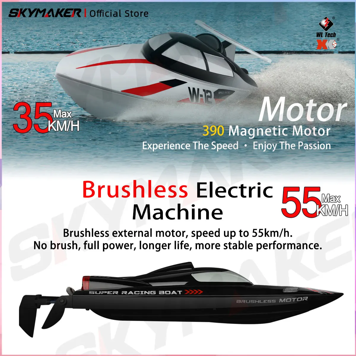 Bateau RC rapide WL912/WL916 2.4GHz 30km/h avec batterie 1500-2200mAh