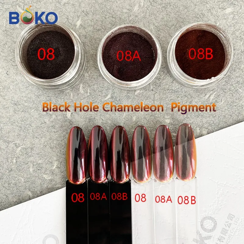 Hot Sale BOKO 0.2g/pc New Magic Chameleon Black Hole to Red Pigment Mirror Nails Chrome Powder For Art Decoration