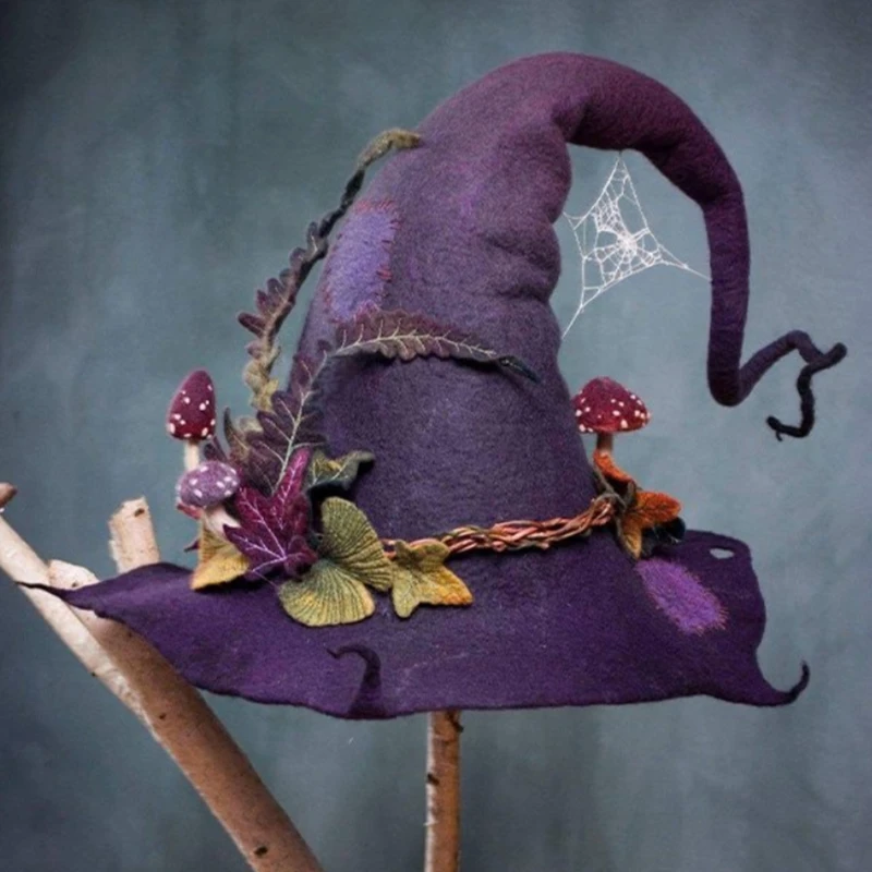 449B Beautiful Artificial Flower Angled Witch Hat Creative Wizard Hat Popular Halloween Witch Hat Novelty Party Props Decor