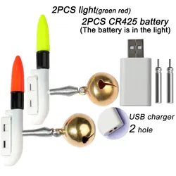 LED Fishing Rod Bell with USB Rechargeable Luminous Tackle and Fish Bite Alarm (Green red B)