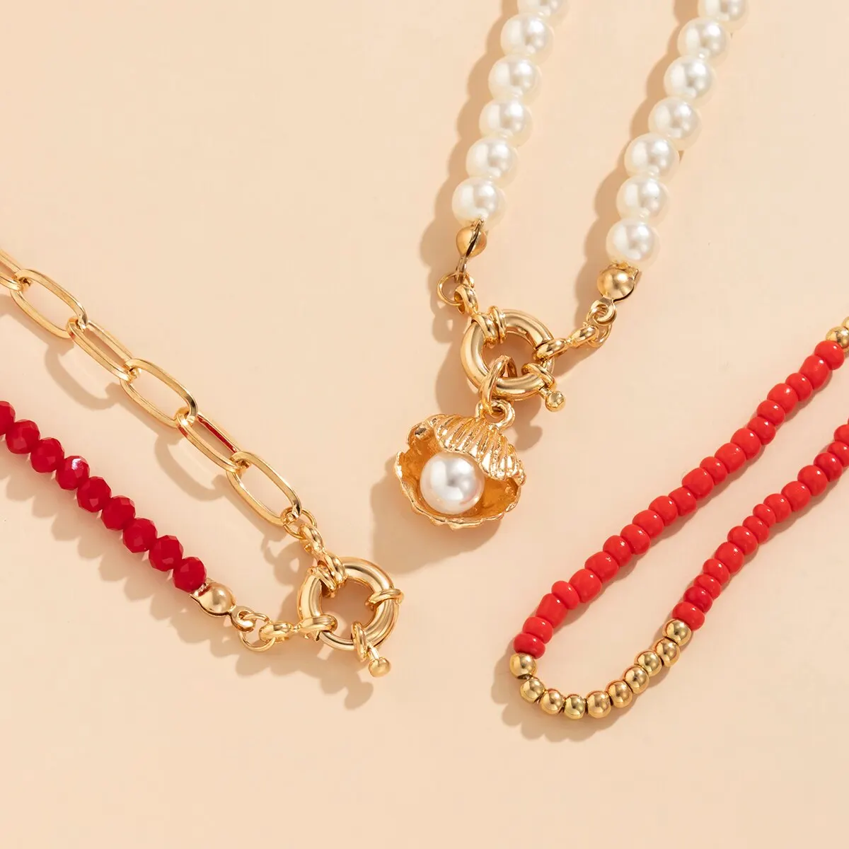 Sd7d091c639e84b97b361247079541604O Boho Imitation-Pearl Colorful Seed Bead Chain Necklace for Women Summer Scallop OT Buckle Pendant Choker Jewelry Y2K Accessories Mallzona