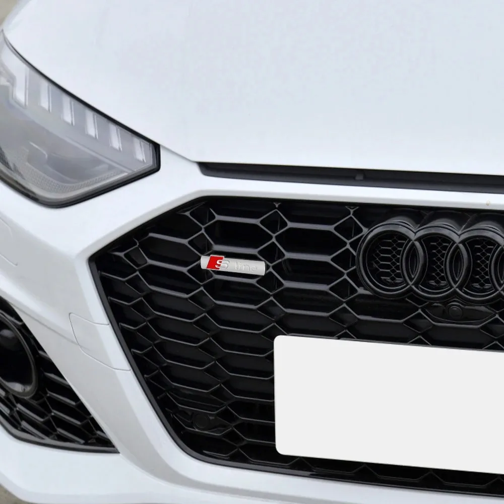 3D 메탈 S 라인 로고 스티커 자동차 펜더 사이드 배지 프론트 그릴 엠블럼 (아우디 S라인 S3 S4 S5 S6 S7 RS 콰트로 Q7 Q5 Q3 A4 B8 용)