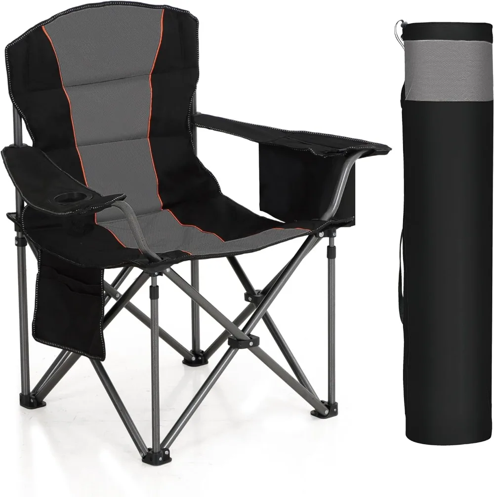 

Oversized Portable Camping Folding Chair, Heavy Duty Foldable Outdoor Chair, Camp Chair with Cup Holder and Cooler Bag