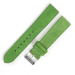 Luxurious Genuine Suede Leather Watch Strap with Stainless Steel Buckle - Available in Brown, Blue, and Black - 22mm (Green)