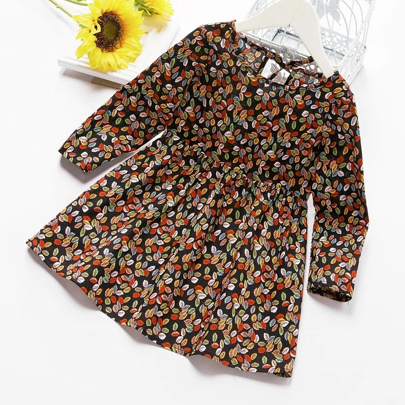 

Spring and Autumn New Girls Dress Children's Long Sleeve Korean Colorful Leaves Print Dress Casual Girls Princess Dress 2022