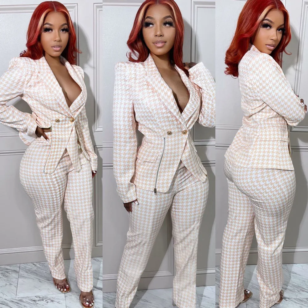 

Blazer Suits Jacket Two Piece Set Women Elegant Luxury Vintage Outfits Fall Party 2022 Winter Clothes Cloak 2 Piece Pant Sets