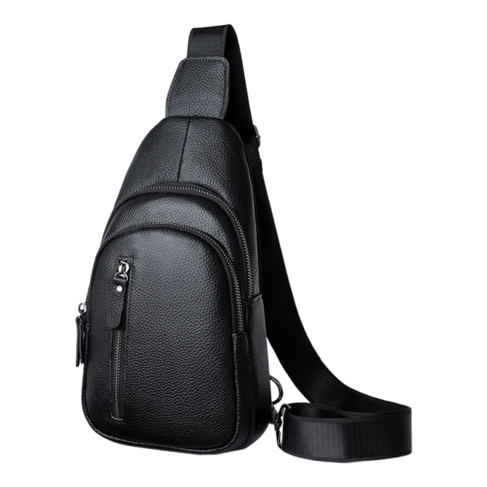 Men Leather Sling Bag with Adjustable Shoulder Strap Cross Body Pack Sling Backpack Chest Daypack for Hiking Cycling Traveling