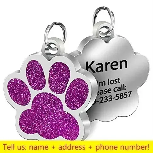 Personalized Glitter Paw Print Pet ID Tag - Engraved Waterproof Name Charm
