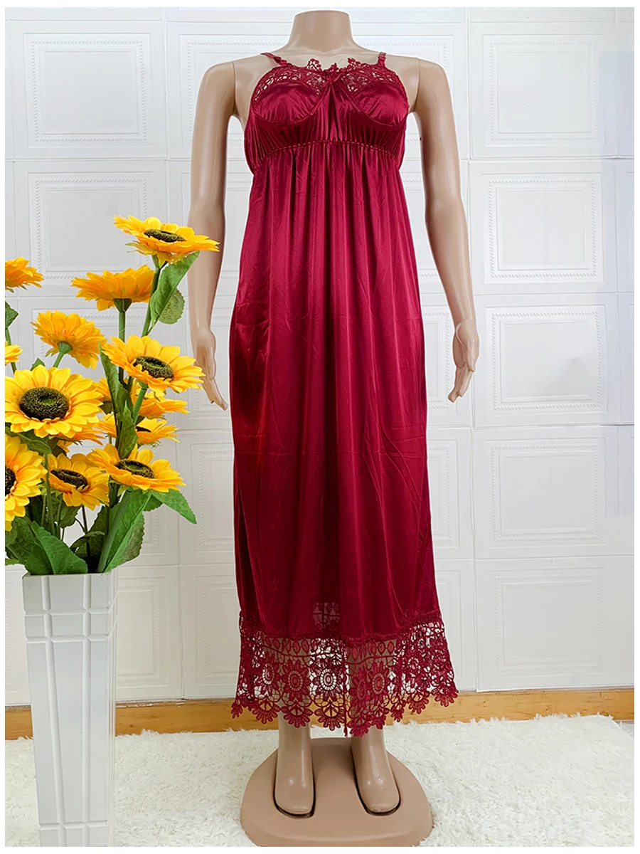 Latest African Women Sexy Elegant Lace Embroidery Pajamas Silk Comfortable  Sexy Nightdress Suspender Skirt Length Stretch Dress - AliExpress 200000345