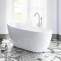 Contemporary White 54" Acrylic Freestanding Bathtub Soaking Tub with Brushed Nickel Overflow Non-Slip Design High Quality 2