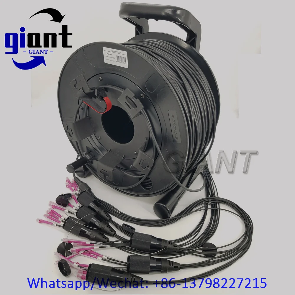 OM4,12C,MM 아머드 케이블, 12코어 250M TPU 6.0mm 블랙 PDLCUPC to PDLCUPC 광섬유 패치 코드 릴 포함 PCD380