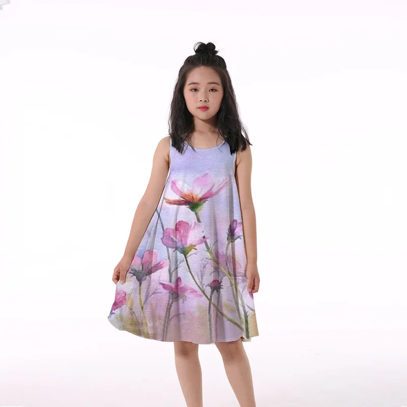 cute dresses 2022 Summer Girls 3D Print Dresses Kids Girl Party Sleeveless Princess Dress Tank 3D Print Pretty Gradients Flower Dress western dress