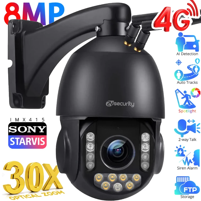 Cámara exterior 4K 8MP, Tarjeta Sim 4G/WIFI/POE, seguimiento humanoide,  Zoom 30X, domo de velocidad