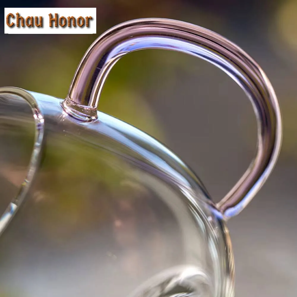 300ml High-end Thickened Tea Pitcher Chinese Heat-resistant Glass Justice Cup with Pink Handle Cha Hai Coffee Drinkware Supplies