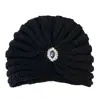 Fashion Winter Warm Hijab Caps Soft Thick Bohemia Turban Diamond Jewelry Wool Knitting Knitted Hats for Women 4