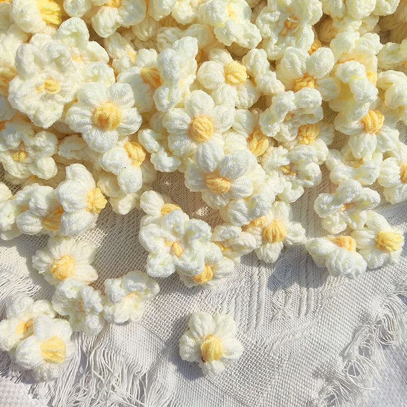 10Pcs Hand-knitted Flower Head Crochet Flower Applique Handmade Woolen Clothing Material Ornaments Jewelry Accessories