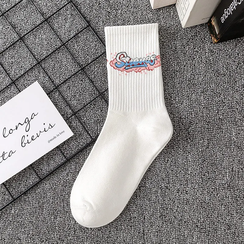 9-teiliges Set, Unisex-Socken mit Buchstaben-Aufdruck, einfache Mittelrohrsocken, Anzug in jeder Jahreszeit für den täglichen Sport – Detail 8