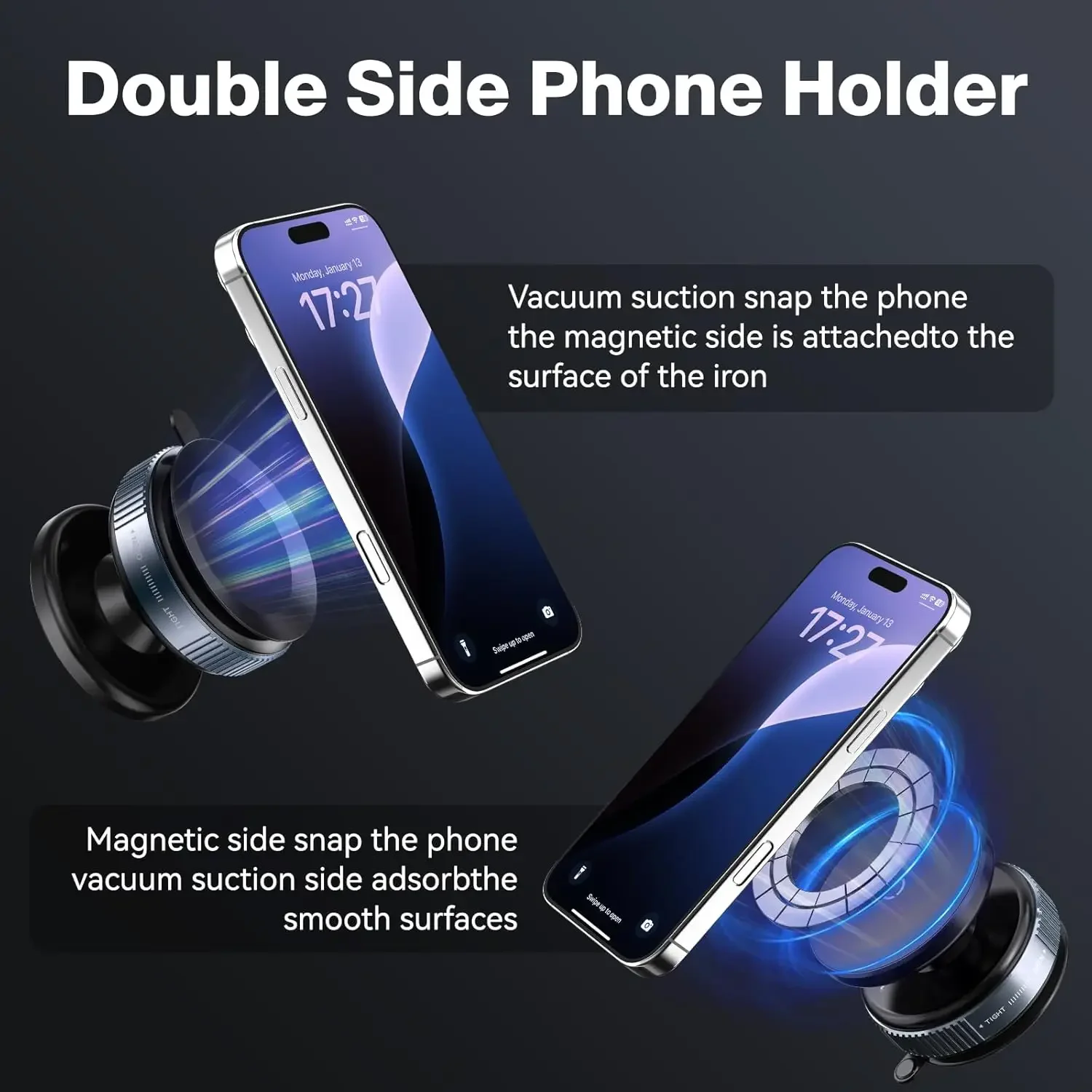 360° Vacuum Magnetic Suction Cup Phone Holder Stang for Car/Gym/Mirror/Smooth Surface For iPhone 16~12 Pro Max Samsung Xiaomi