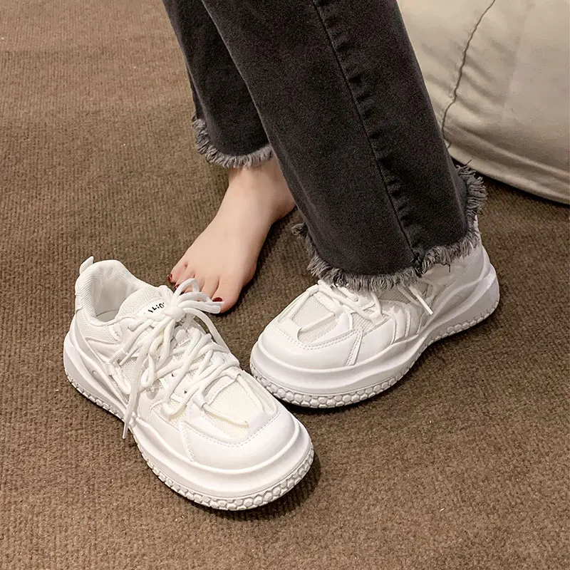 

Женские кроссовки на платформе, повседневные теннисные туфли, толстая подошва, каблук для тренировок, розовые, резиновые, весна 2023